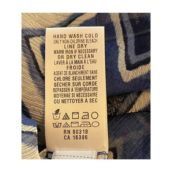 NWOT Lucky Brand Sheer 100% Silk Boho Blouse Blue and white Size XL - Picture 5 of 6